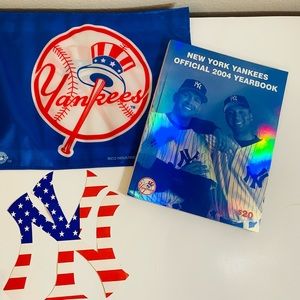 SOLD NY Yankees 4 item bundle: 2004 yearbook, car flag, box tissues, car sticker